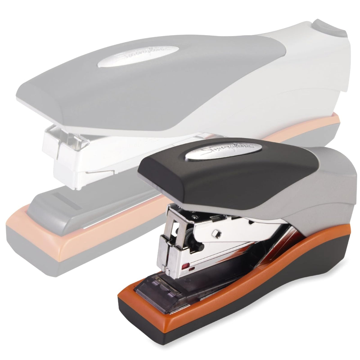 Grapadora Swingline, capacidad de 40 hojas, Optima 40, sin atascos, esfuerzo reducido, compacto, agarre suave, metal, naranja, plata y negro (87842)