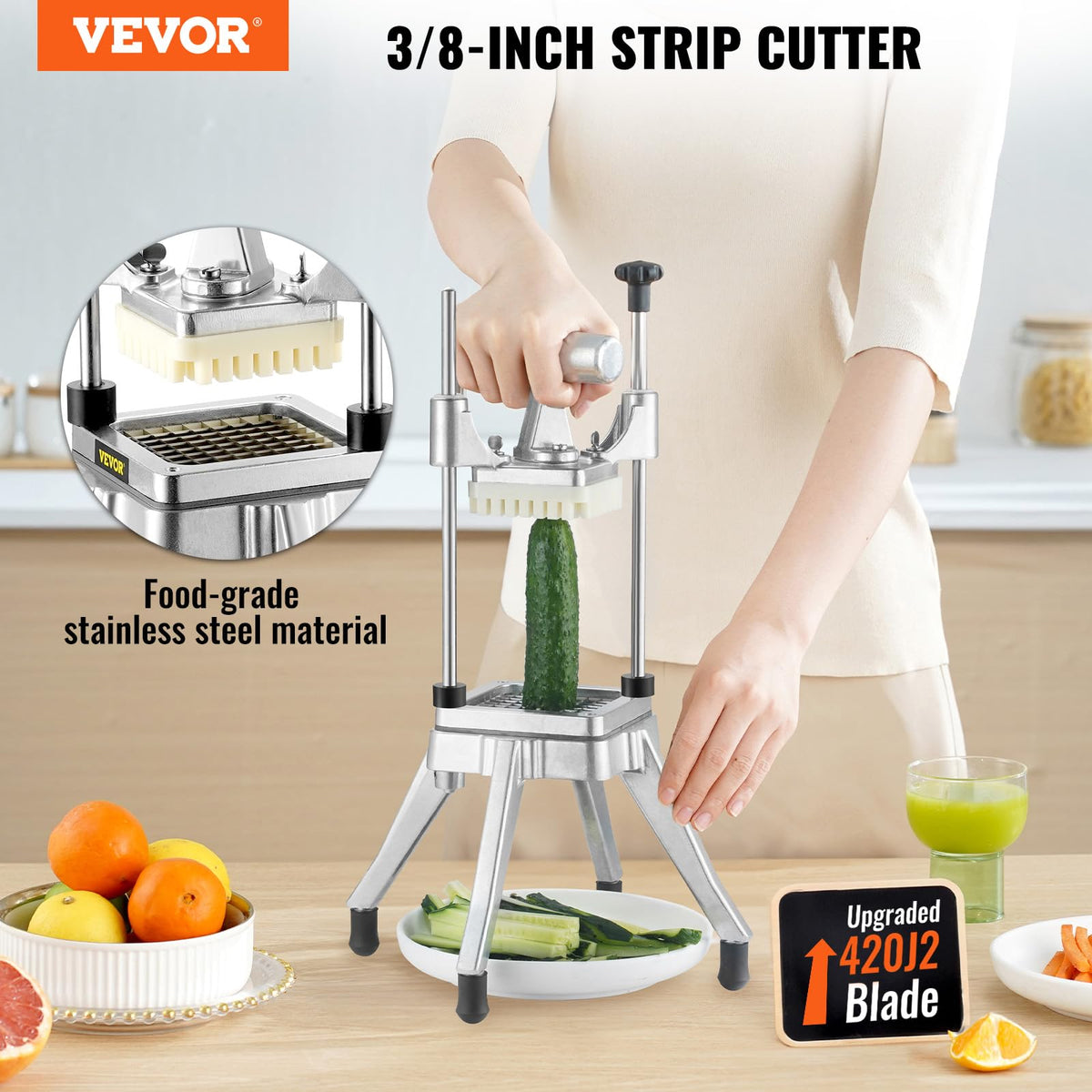 VEVOR - Picador comercial de frutas de verduras de 3/8 pulgadas, hoja de 3/8 pulgadas, resistente y profesional, cortador de papa Kattex, cortador de cebolla, cortador de cebolla, acero inoxidable