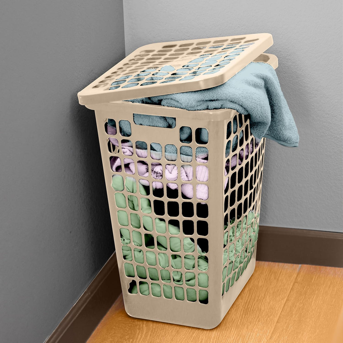Guateplast Cestos para Ropa con Tapa 55 L | Juego de 2, beige, polipropileno, libre de BPA, asas ergonómicas