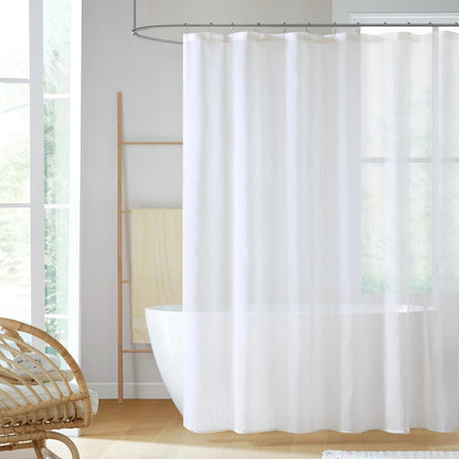 Madison Park Anna Sheers - Cortina de ducha, diseño de rayas texturizadas, decoración moderna de baño de mediados de siglo, lavable a máquina, pantalla de privacidad de tela, 72 x 72 pulgadas, color marfil - 182.9An x 182.9Al cm (1 Paneles) - Blanco