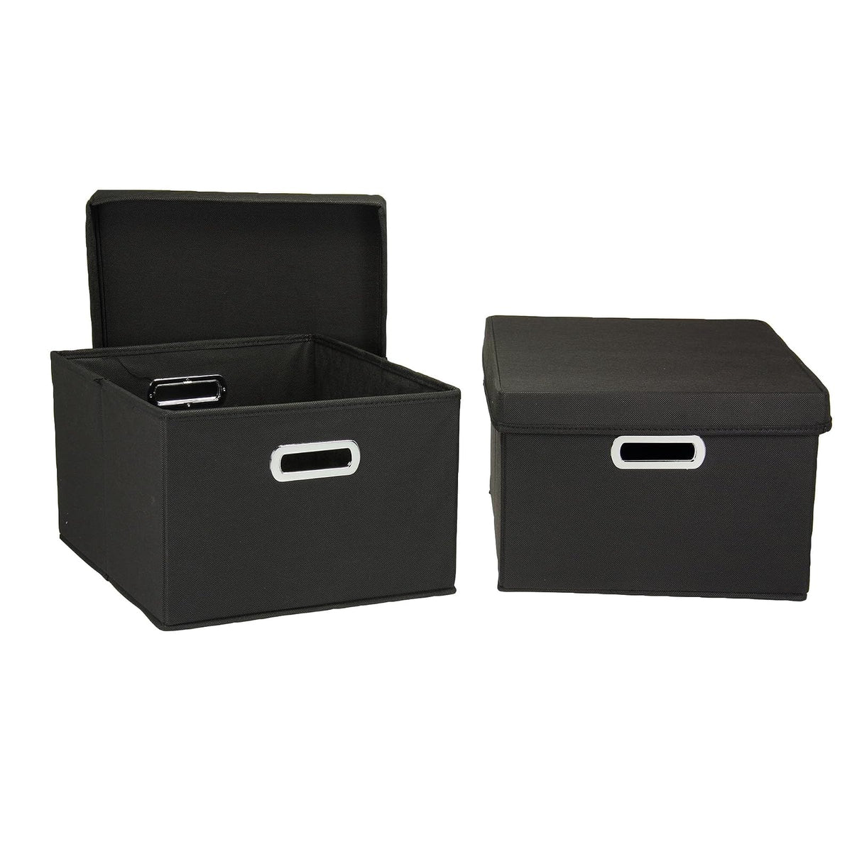 Household Essentials Cajas de Almacenamiento con Tapas y Asas, de Tela, Negro, 1 - Negro
