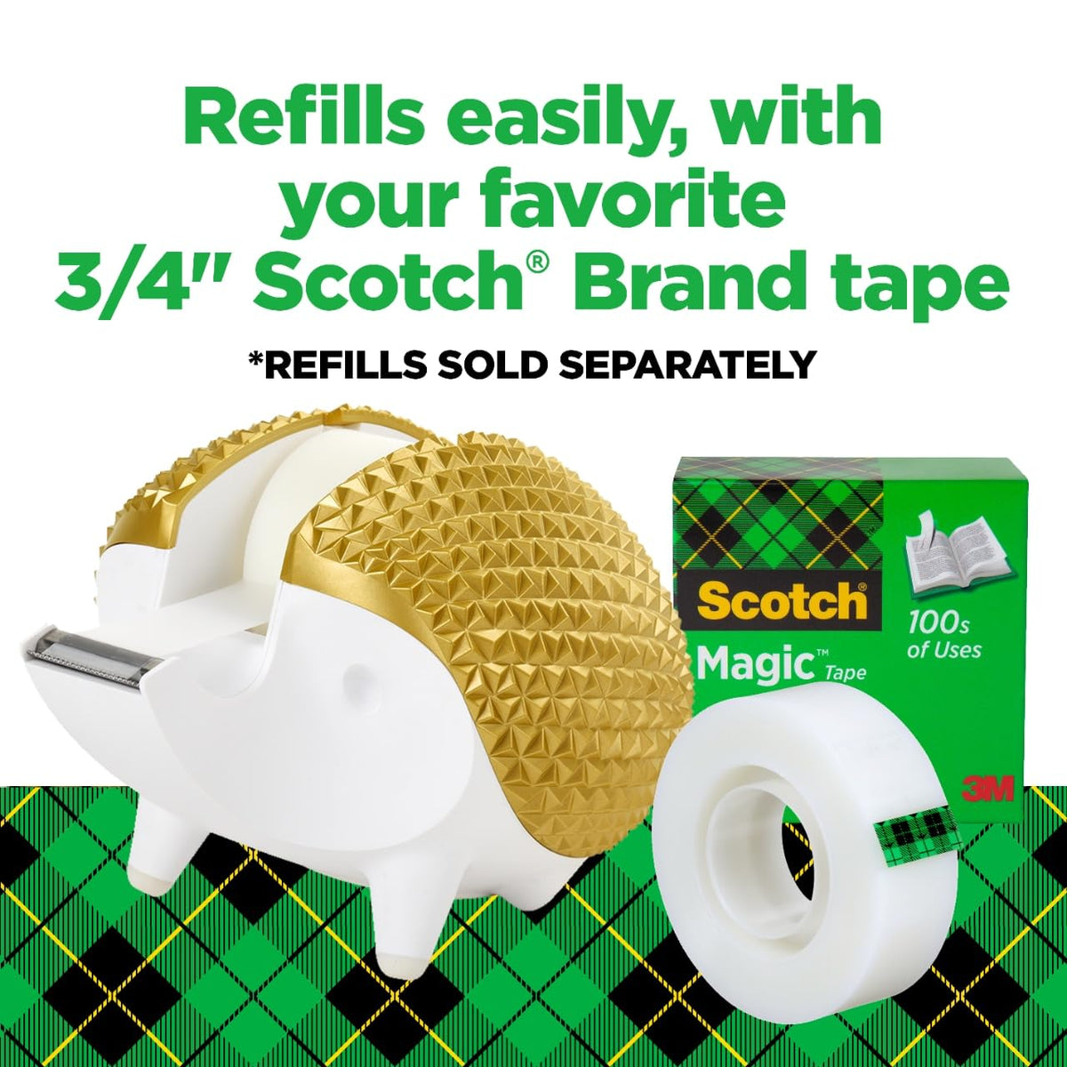 Scotch - Dispensador de cinta de erizo, ideal para envolver regalos, incluye rollo de cinta de 3/4 x 350 pulgadas