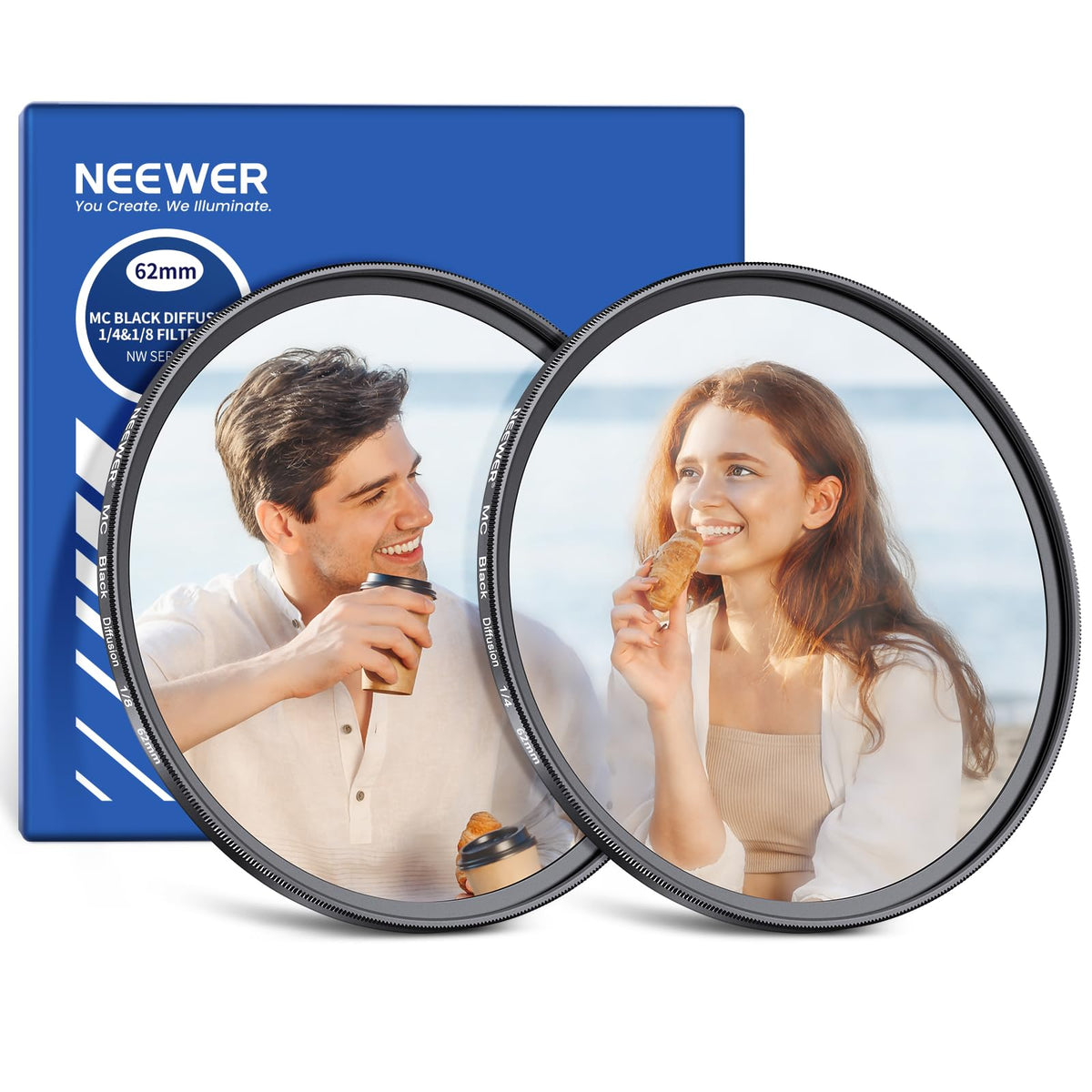 Neewer Juego de 2 Filtros de Difusión Negra 1/4 y 1/8 - 62mm