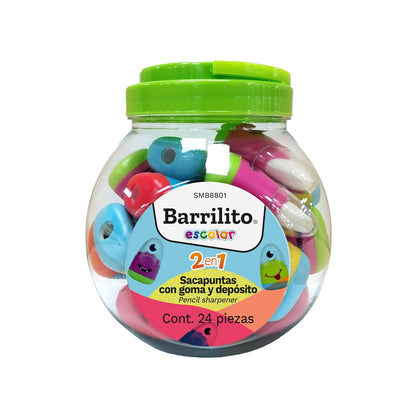 Barrilito Sacapuntas y Goma Forma de Marciano, Bote 24 Piezas