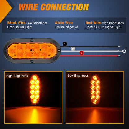 Nilight - Luz trasera LED ovalada de 6 pulgadas, color rojo y ámbar para remolque, 6 unidades, señales de giro de freno de parada a prueba de agua, luces de marcha atrás para camión, RV, barco, autobús, camión, caravana, 2 años de garantía