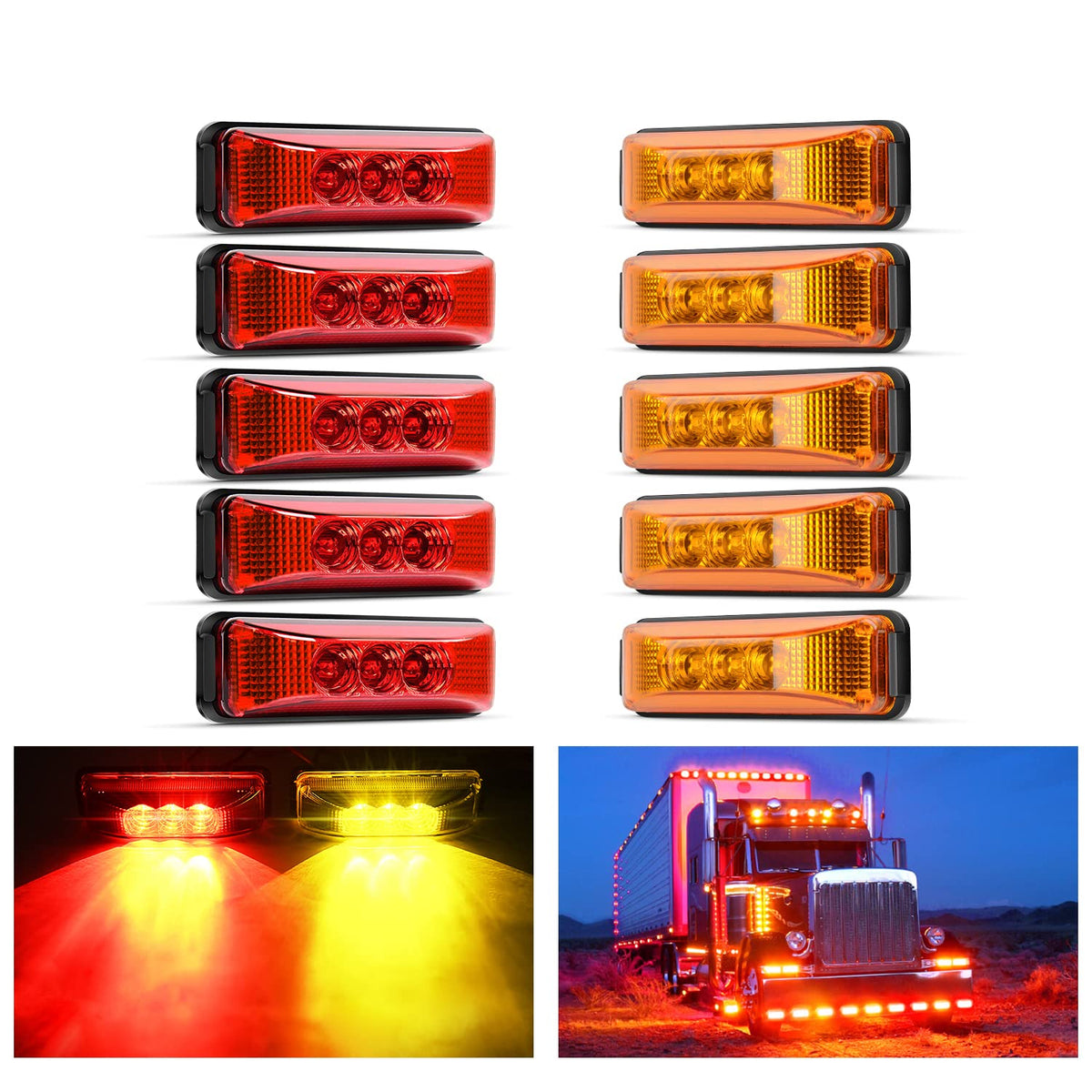 Nilight 10PCS 3 Led Trailer Light 3.9 Inch Front Rear Side Marker Clearance Indicator Lamps Waterproof Sealed Surface Mounted for 12V RV Truck Trailer Camper