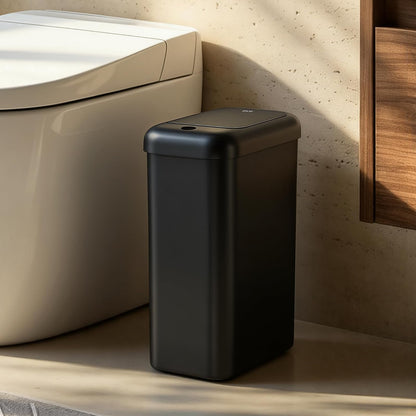 EKO Morandi - cubeta de basura automático delgado con tapa, bote de basura sin contacto de 2.6 galones, cubeta de basura con sensor de movimiento impermeable para baño, oficina, color negro - Morandi 10L- Midnight Black
