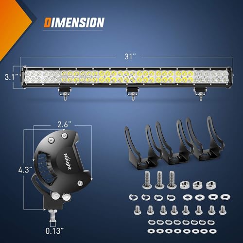 Nilight - Barra de luz de ledes 60009C-A, 78.7 cm,198 W, Combo de Foco de inundación, Off Road, Luces antiniebla, de manejo, para SUV, Barco, 4x4, Jeep.