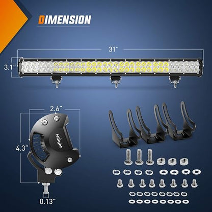 Nilight - Barra de luz de ledes 60009C-A, 78.7 cm,198 W, Combo de Foco de inundación, Off Road, Luces antiniebla, de manejo, para SUV, Barco, 4x4, Jeep.