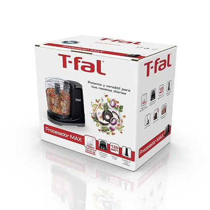 T-FAL Procesador de Alimentos Max Chopper | 2 velocidades, 700 ml. Potencia de 135W para picar alimentos en segundos, potente y versátil, Desmontable, Negro. MF2528MX