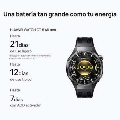 HUAWEI Watch GT 6 Smartwatch 46mm Reloj Inteligente Hombre, Gris | 1.47''AMOLED Pantalla, 21 Días de Batería, Ciclismo, GPS, NFC, ECG, SpO2, iOS y Android, Correa de cuero compuesto