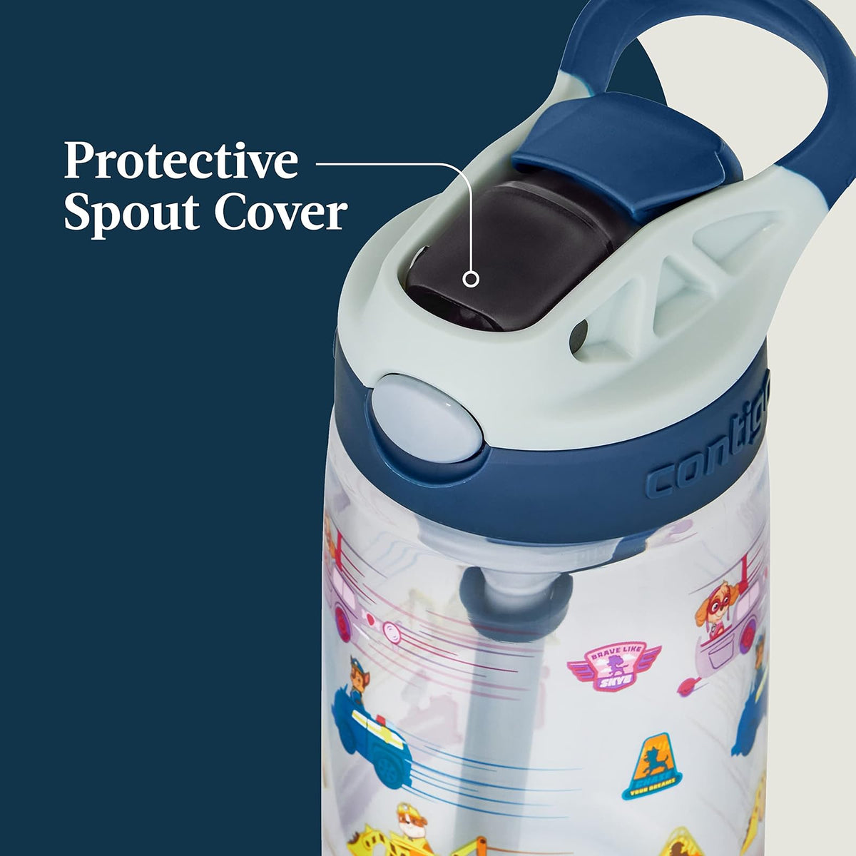 Contigo Paw Patrol - Botellas de agua de plástico para niños de 14 onzas, diseño Aubrey con tapa a prueba de derrames, popote de silicona, paquete de 2 convenientes para viajes/hogares/escuelas, apto
