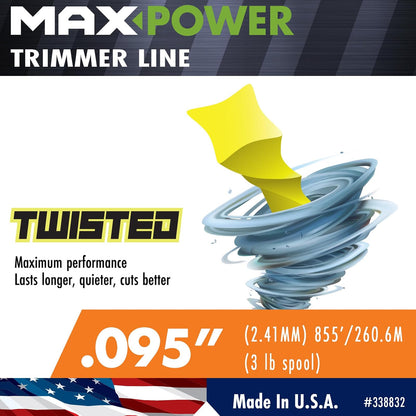 MaxPower 338832 - Línea de recortadora trenzada de 0.06 pulgadas de diámetro x 855 pies de largo, carrete de aproximadamente 3 libras, amarillo