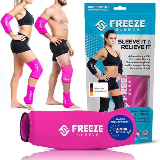 FreezeSleeve Manga de compresión para terapia fría – Manga natural para alivio del dolor para músculos y articulaciones – Tamaño para hombres, mujeres y niños – Fabricado en Estados Unidos – para artritis, lesiones y recuperación deportiva