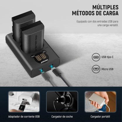 NEEWER Pack de 2 2200mAh LP-E6P/LP-E6NH/LP-E6N/LP-E6 Baterías Repuesto Cargador USB Doble Vertical con Pantalla LCD para EOS R5 Mark II EOS R5 EOS R6 EOS R7 EOS R 5D II III IV 6D 6D II 7D 7D II 60D