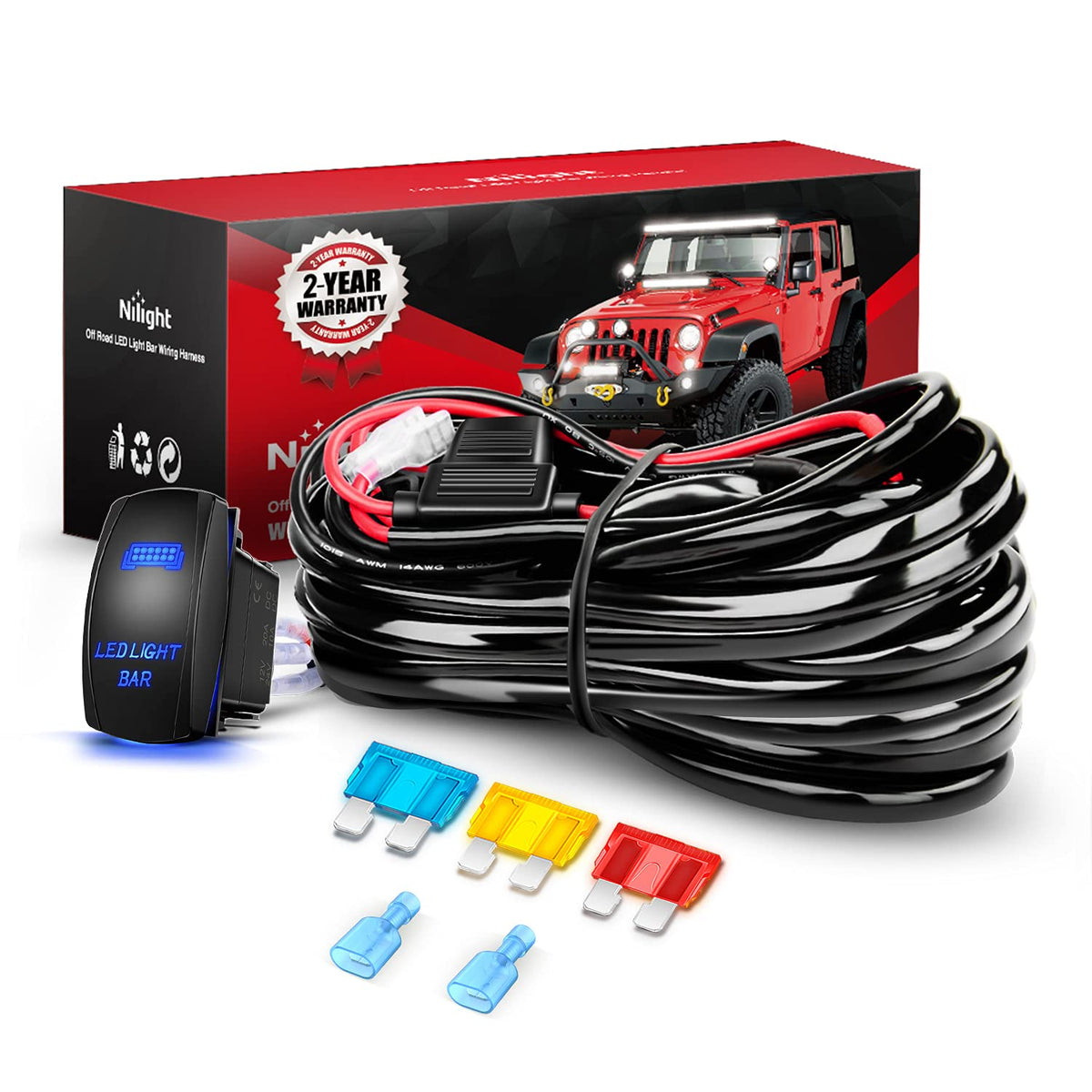Nilight Kit de Arnés de Cableado para Barra de Luces LED 12V - 14AWG Wiring Harness - 1 Lead