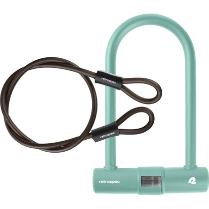 Retrospec Lookout - Candado para bicicleta con bloqueo en U de acero endurecido de 14 mm y cable de seguridad de 4 pies, protección antirrobo para de montaña y eléctricas