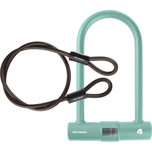 Retrospec Lookout - Candado para bicicleta con bloqueo en U de acero endurecido de 14 mm y cable de seguridad de 4 pies, protección antirrobo para de montaña y eléctricas