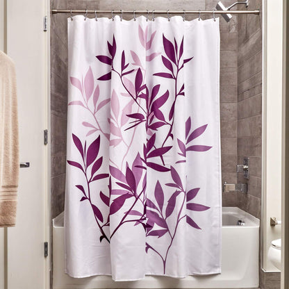 InterDesign Leaves Cortina de Ducha - Cortina de baño de diseño de tamaño estándar, 183,0 cm x 183,0 cm - Elegantes Cortinas Estampadas con Dibujo de Hojas - Poliéster Violeta - Violeta - 182.9An x 182.9Al cm (1 Paneles)
