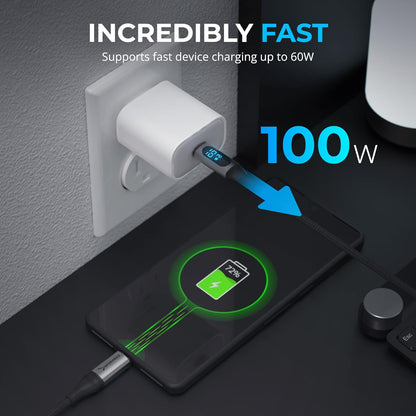 SABRENT Cable de carga USB C a USB C con visualización inteligente, 1 M/3.3 pies de largo, chip de marcador electrónico, carga de 100 W y velocidades de transferencia de datos de 480 Mbps, para
