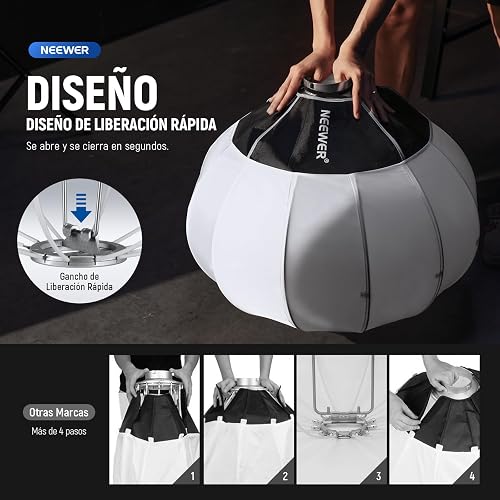 NEEWER 65cm Softbox Linterna, Difusor de Luz de 360° de Liberación Rápida Softbox con Bowens Mount con Aleación de Nylon para RGB CB60 CB60B CB200B MS60B MS60C MS150B Luz de Video LED Continua, NS26L