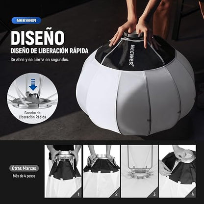 NEEWER 65cm Softbox Linterna, Difusor de Luz de 360° de Liberación Rápida Softbox con Bowens Mount con Aleación de Nylon para RGB CB60 CB60B CB200B MS60B MS60C MS150B Luz de Video LED Continua, NS26L