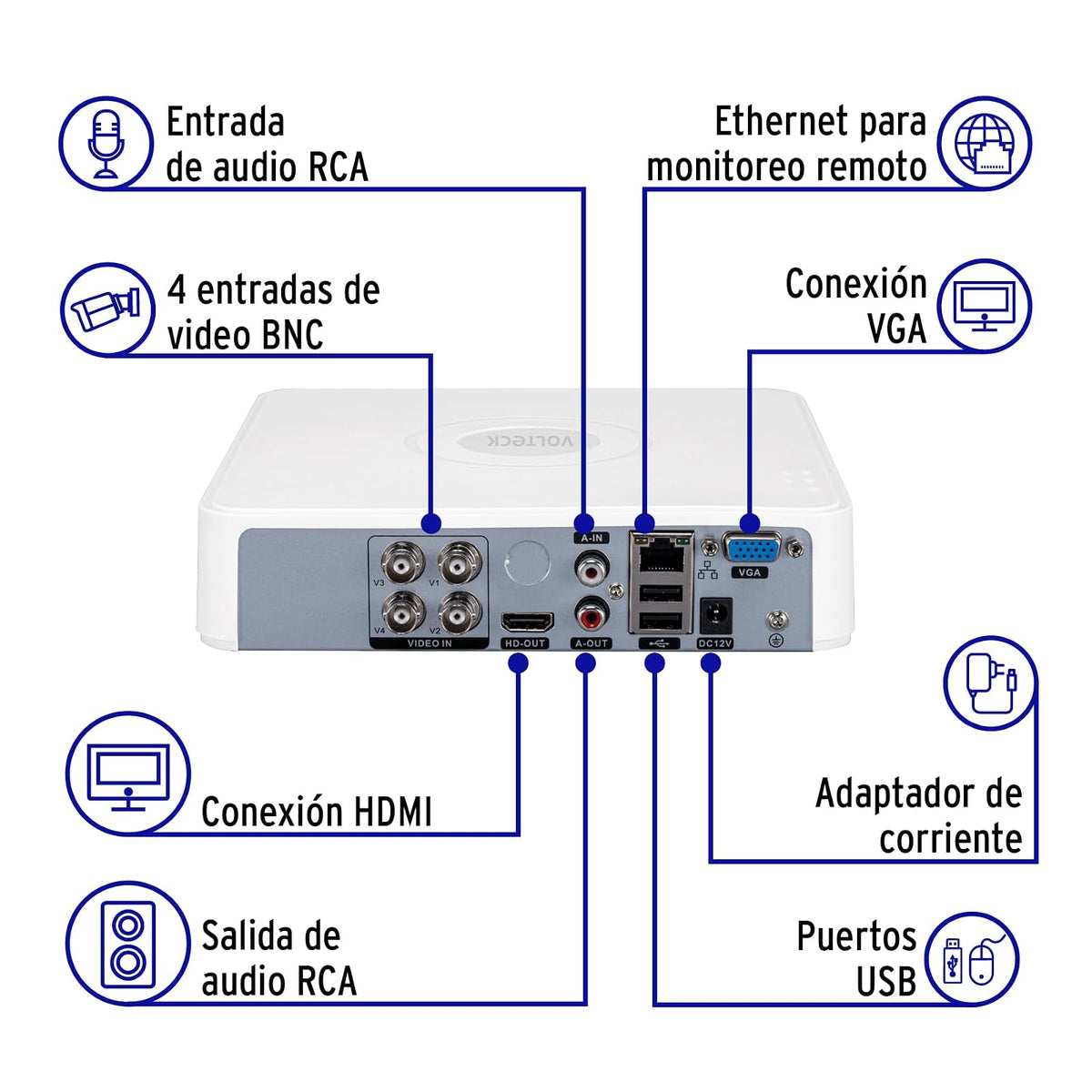 Volteck CTV-DVR-4A, Video Grabador DVR de 4 Canales 5 MP Video en Tiempo Real