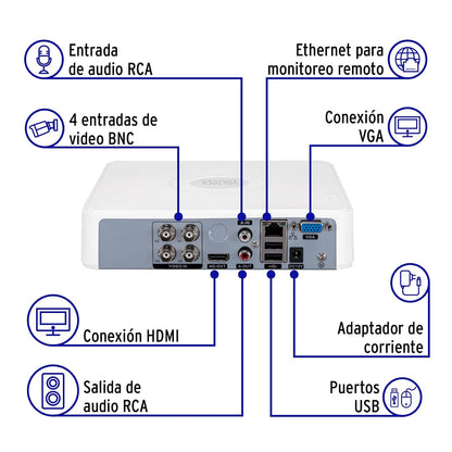 Volteck CTV-DVR-4A, Video Grabador DVR de 4 Canales 5 MP Video en Tiempo Real