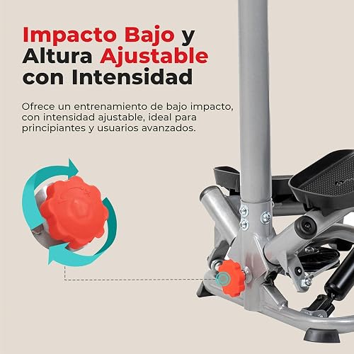Sunny Health & Fitness Mini Stepper Giratorio Smart con Manillar | Giro Lateral, 160 kg, App SunnyFit, Altura Ajustable, Escaladora Hidráulica, Pantalla LCD, Soporte Dispositivo