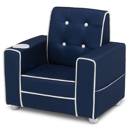 Delta Children Silla Infantil Tapizada Chelsea con Portavasos - Color: Azul Marino