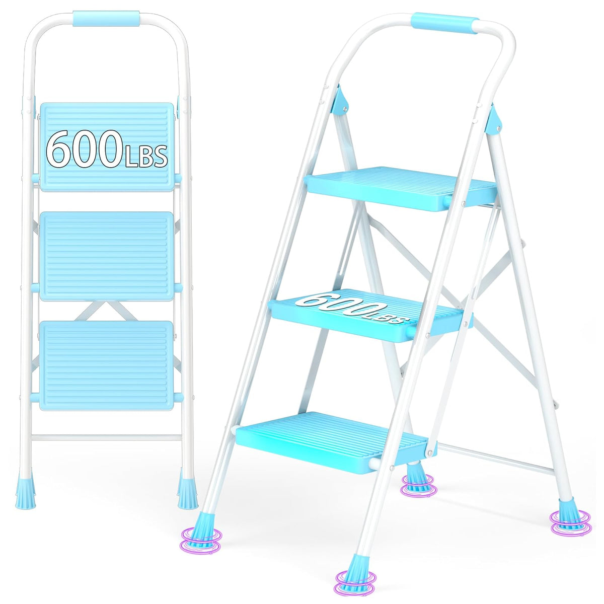 Taburete Plegable Plegable para el hogar, Adultos, Cocina, 3 escalones, Alto y Resistente con pasamanos, escaleras de Escalera, escaleras de Escalera Extensible para Interiores y Casas de 600 Libras