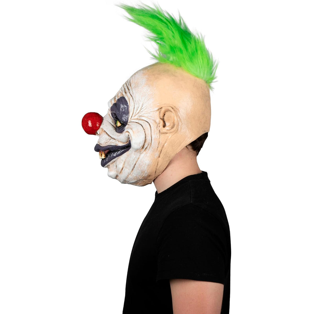 Ghoulish Productions Máscara Clown Zippy de Látex – Payaso de Terror con Cabello Verde y Nariz Roja – Diseño Realista con Detalles Pintados a Mano – Ideal para Halloween, Disfraces y Coleccionistas