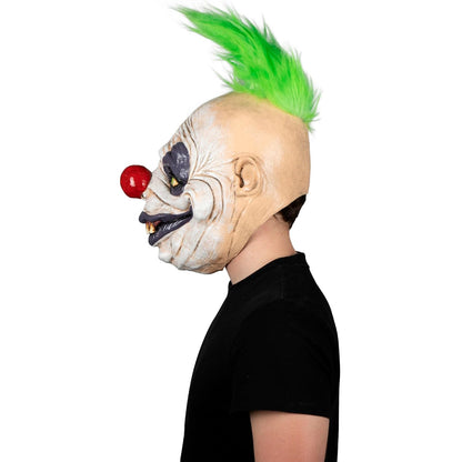 Ghoulish Productions Máscara Clown Zippy de Látex – Payaso de Terror con Cabello Verde y Nariz Roja – Diseño Realista con Detalles Pintados a Mano – Ideal para Halloween, Disfraces y Coleccionistas