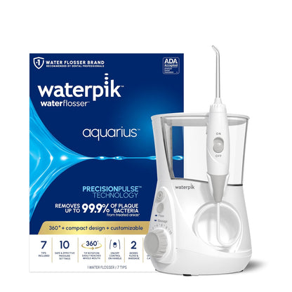 Waterpik Irrigador Dental - Aquarius Professional, WP-660 Blanco | Blanco, 1 unidad, 7 boquillas, modo de masaje, depósito de agua grande