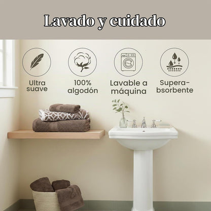 Amrapur Overseas - Juego de 6 Toallas de Jacquard teñidas con Hilo Reversible (Mocha)