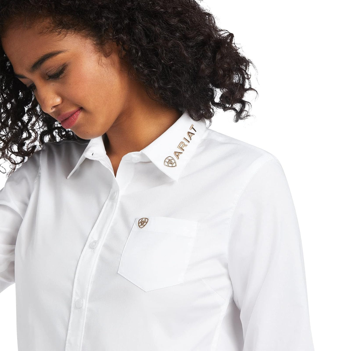 Ariat WMS Team Kirby Str LS Shrt Wht/Lprd LG para Mujer