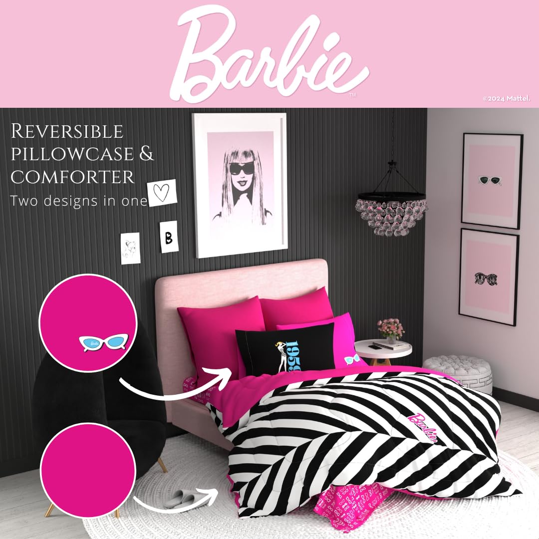 Franco Barbie 1959 - Juego de edredón y sábanas Reversibles súper Suaves y acogedores, 4 Piezas, tamaño Individual (Producto Oficial con Licencia) coleccionables