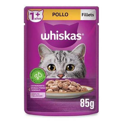 Whiskas Sobres Multisabor para Gatos Adultos Sabor Res, Pescado y Aves 24 Piezas de 85gr