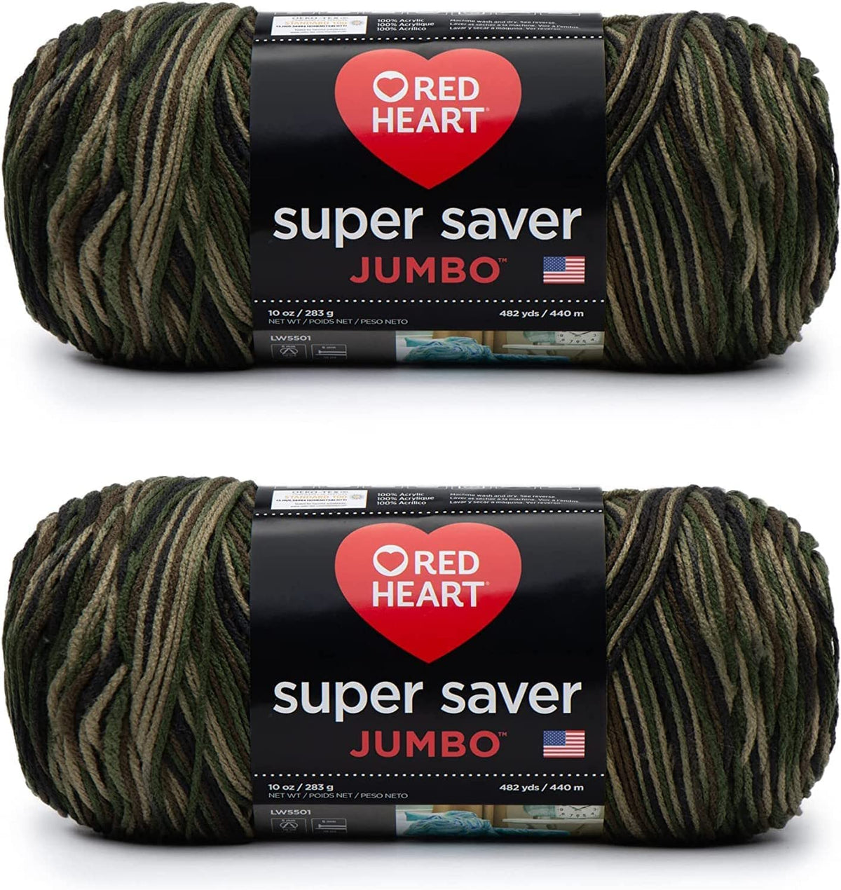 Red Heart Super Saver Estambre Acrílico Jumbo, Paquete de 2, 396 g - Paquete de 2 - Verde