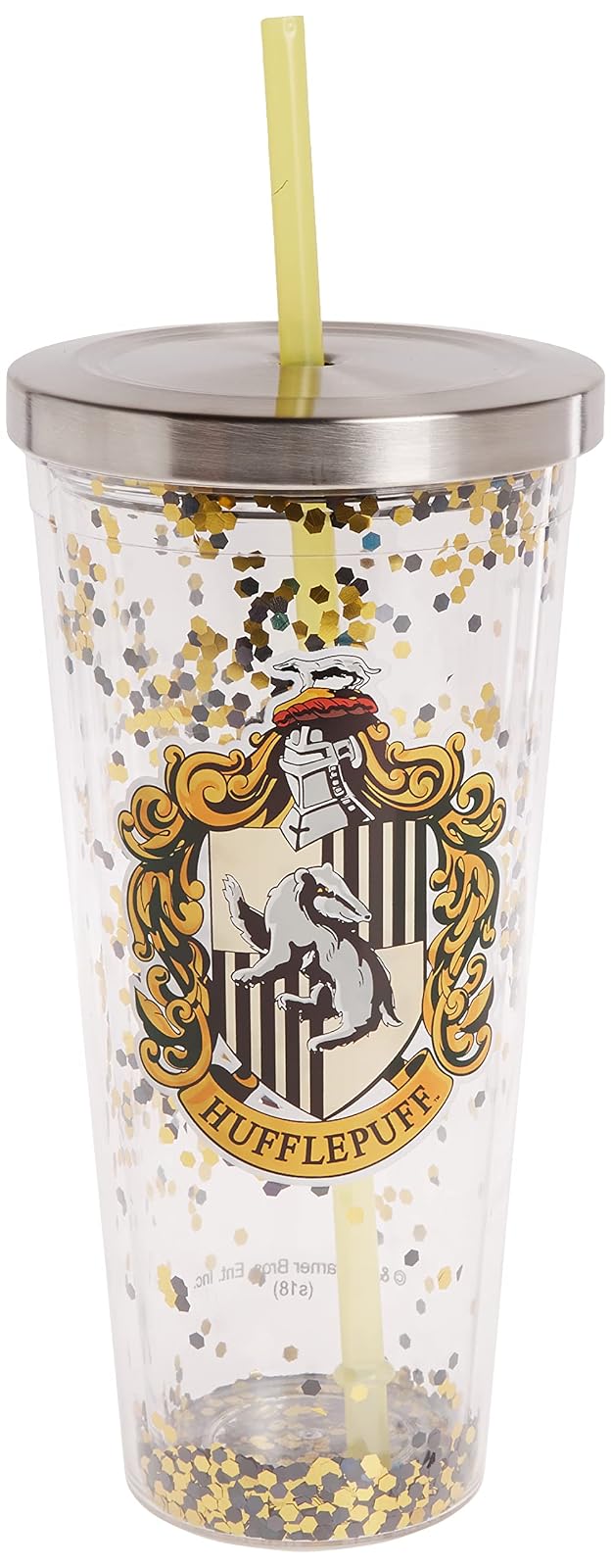 Spoontiques Hogwarts Taza de Purpurina con Popote 20 oz - 20 Ounces - Amarillo