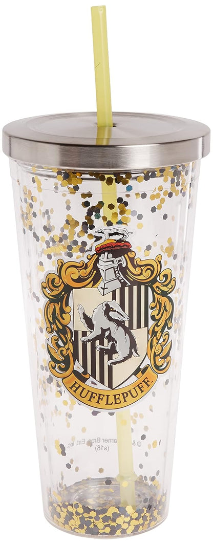 Spoontiques Hogwarts Taza de Purpurina con Popote 20 oz - 20 Ounces - Amarillo