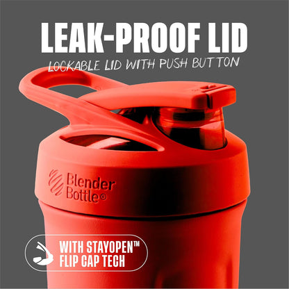 BlenderBottle Strada Shaker Cup Botella de agua aislada de acero inoxidable con batidor de alambre, 24 onzas, rojo