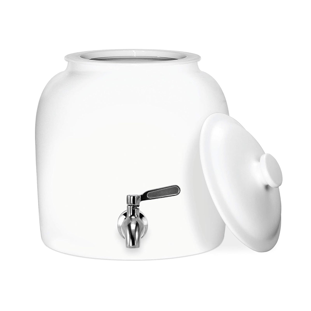 Geo Sports - Dispensador de agua de cerámica de porcelana, llave de acero inoxidable, válvula y tapa incluida. Se adapta a jarras de 3 a 5 galones. (Blanco macizo)