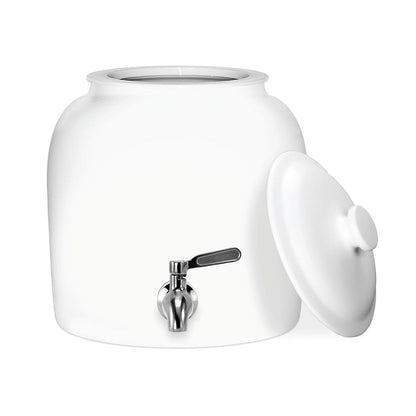 Geo Sports - Dispensador de agua de cerámica de porcelana, llave de acero inoxidable, válvula y tapa incluida. Se adapta a jarras de 3 a 5 galones. (Blanco macizo)