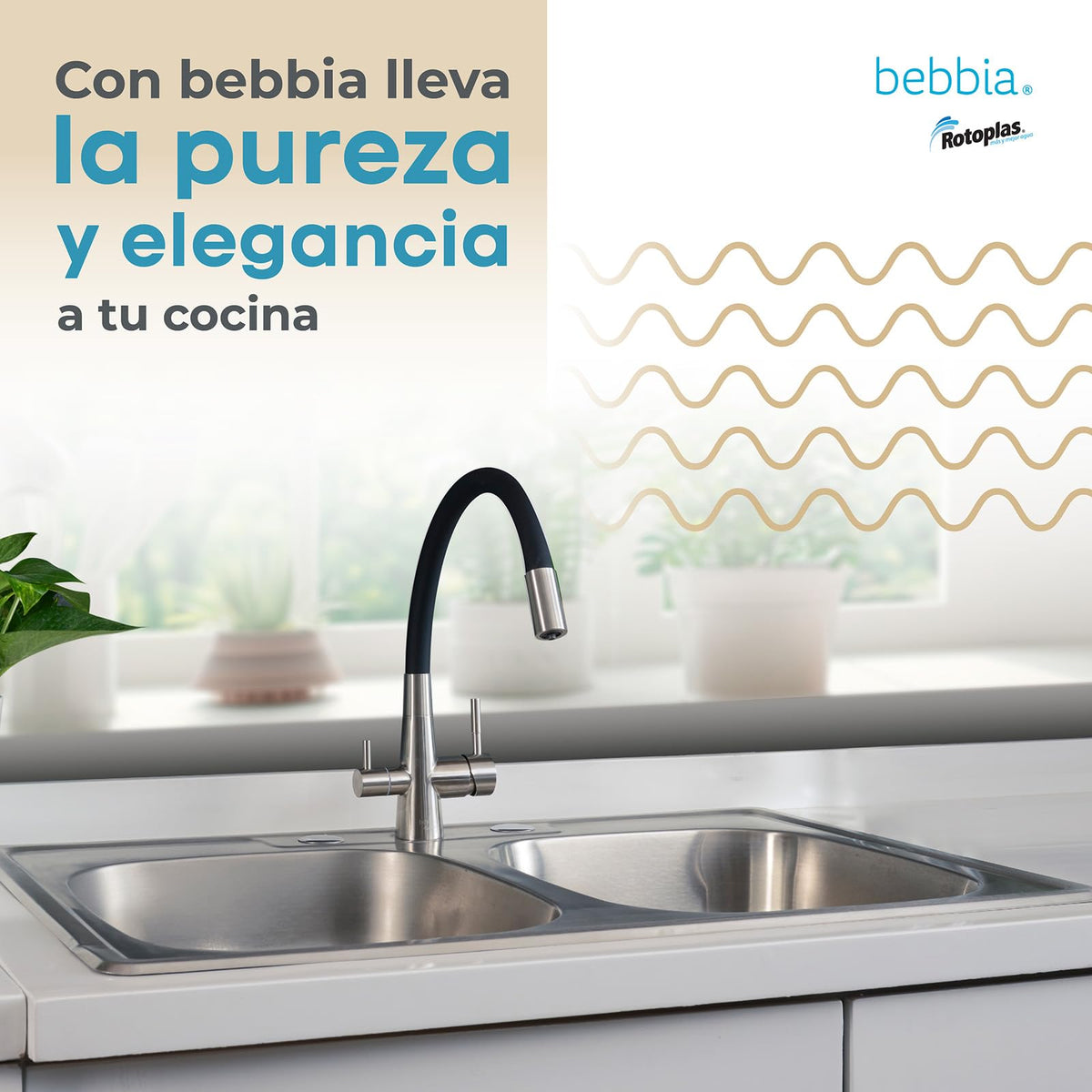 ROTOPLAS BEBBIA GRIFO PARA COCINA BEBBIA 3 VÍAS PARA AGUA PURIFICADA (SEMIFLEXIBLE)