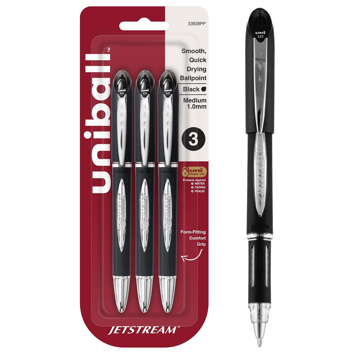 Uni-Ball 74396PP - Recambio para bolígrafo de punta redonda (1.0 mm), Punta gruesa, Negro, 3-unidades