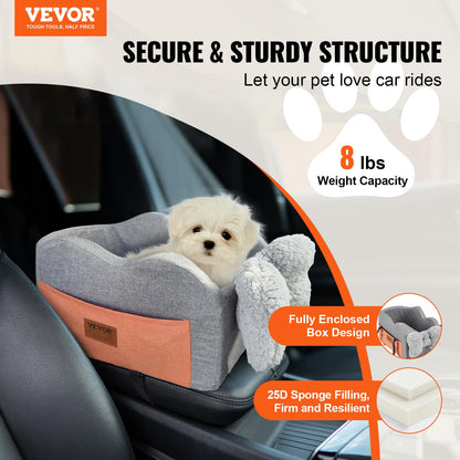 VEVOR - Asiento de Automóvil para Perro, Consola Central para Perros pequeños, Asiento de Mascota para reposabrazos de Automóvil con Correa de Clip, Correas Ajustables, soporta hasta 8 Libras, Gris Oscuro