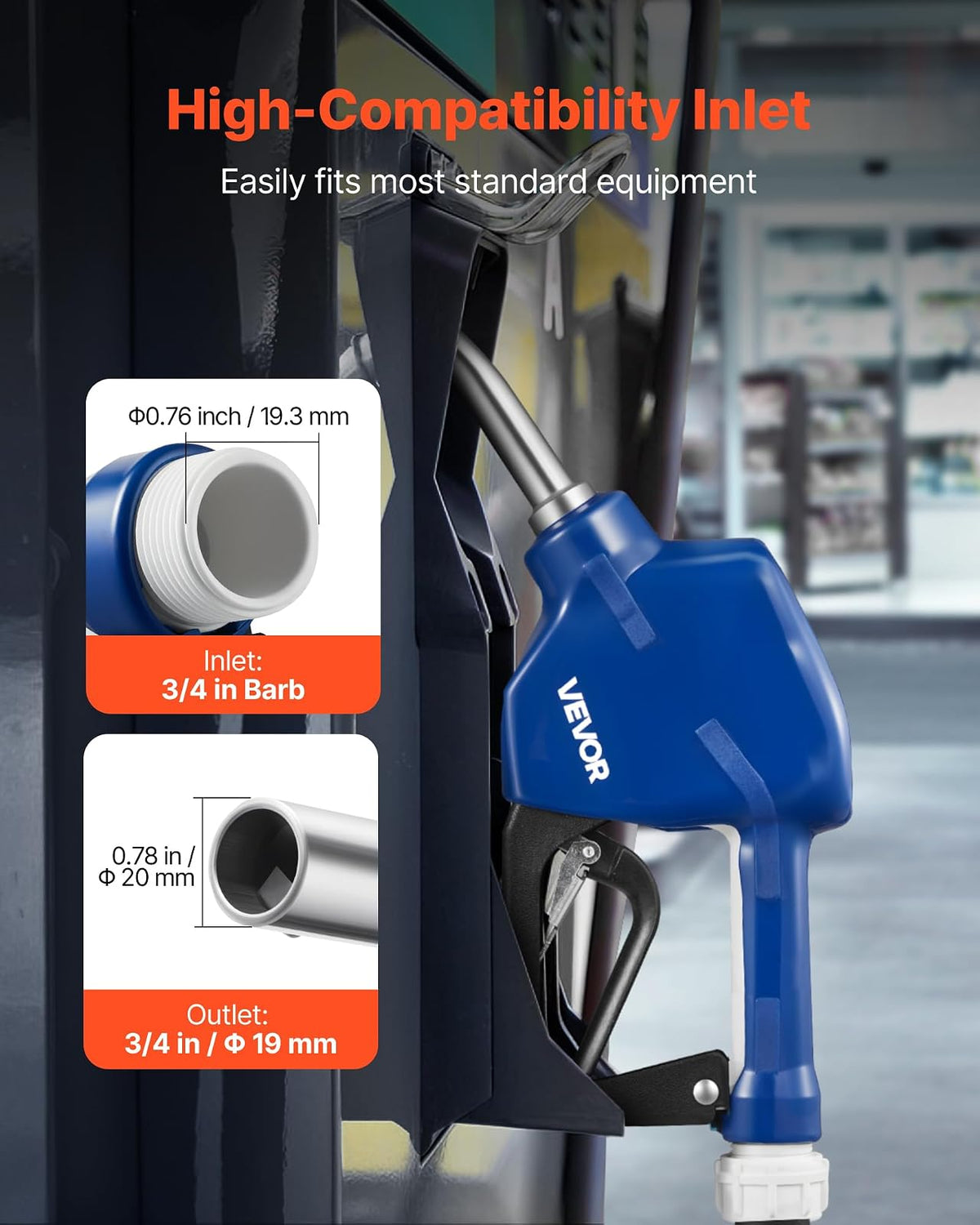 VEVOR Boquilla de 3/4" para fluido de escape diésel, caudal máximo de 11,6 GPM, boquilla dispensadora con apagado automático, para urea y fluidos industriales, color azul