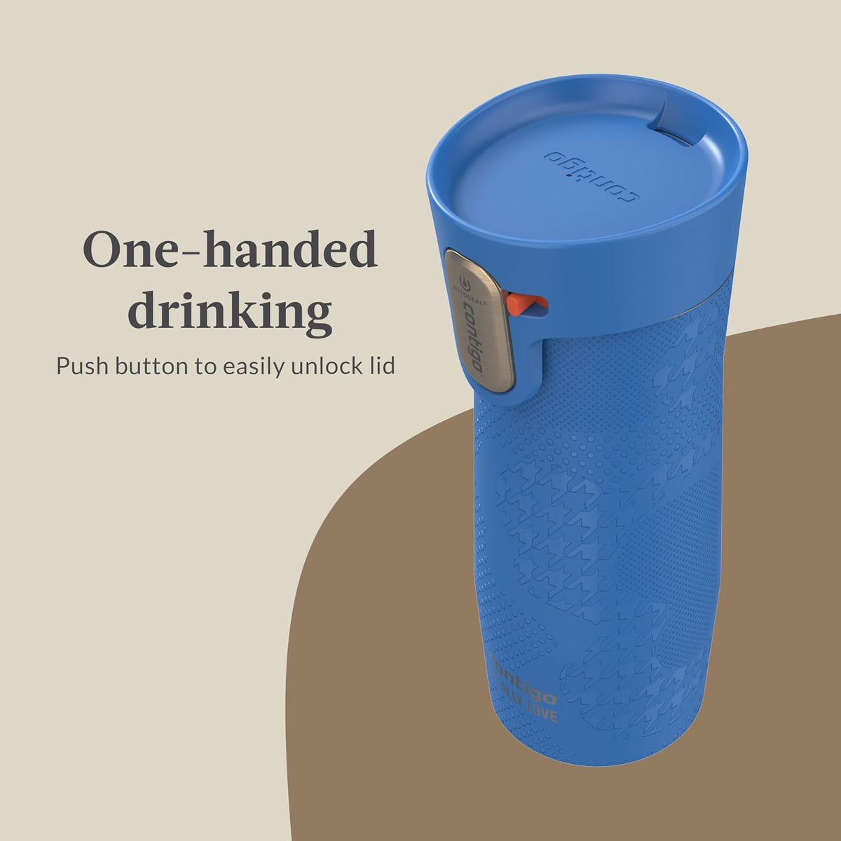 Contigo x Ally Love - Taza de viaje de acero inoxidable aislada al aspiradora con tapa de cierre automático y fácil de limpiar, a prueba de derrames, mantiene las bebidas frías 24 horas y calientes