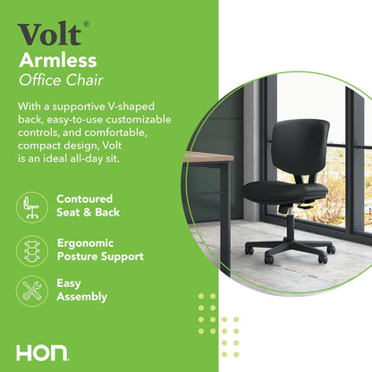HON Volt - Silla de computadora sin Brazos para computadora de Oficina reclinable ergonómica, Asiento Trasero de Piel Softhread, Silla de computadora giratoria para computadoras, Trabajo, Color Negro